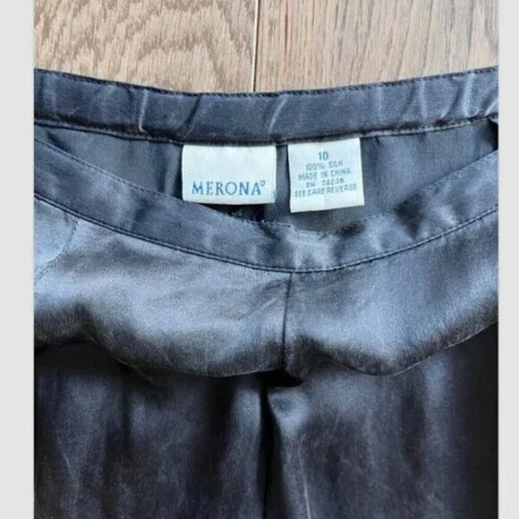 Merona 100% Silk Wide Leg Pants Size 10 Black Luxe Lounge Trousers Side Zip - Picture 2 of 7